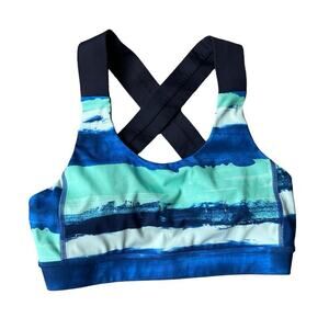 Lululemon All Sport Bra Adjustable Brush Strokes Harbor Blue Crisscross